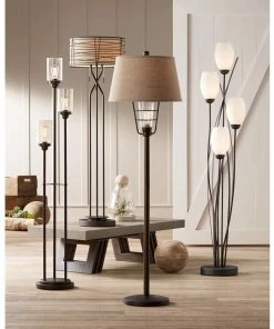 Lamp Pl,us Jareth Black Metal And White Glass Tulip 4-Light Floor Lamp Lamps