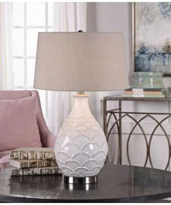 Uttermost Camellia Distressed Gloss White Ceramic Table Lamp 5 Uttermost Camellia Distressed Gloss White Ceramic Table Lamp