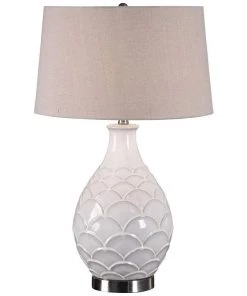 Uttermost Camellia Distressed Gloss White Ceramic Table Lamp