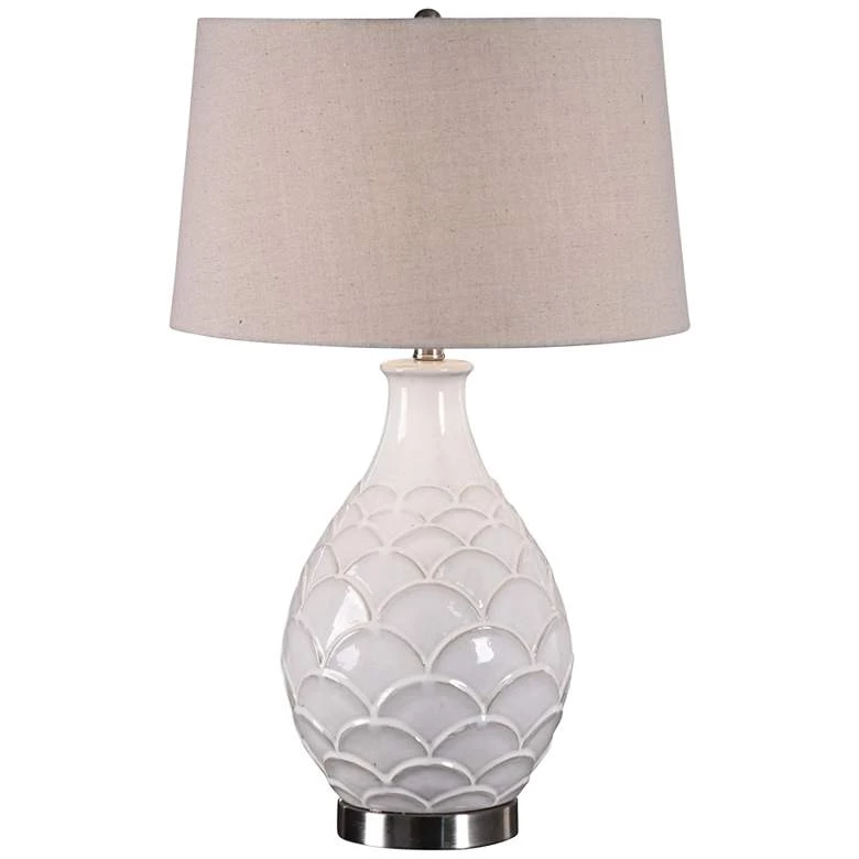 Uttermost Camellia Distressed Gloss White Ceramic Table Lamp 2 Uttermost Camellia Distressed Gloss White Ceramic Table Lamp