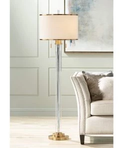 Lamp Plus Possini Euro Cadence Crystal Column Floor Lamp Satin Brass