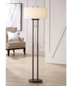 Lamp Plus Roscoe Bronze Twin Pole Modern Pull Chain Floor Lamp