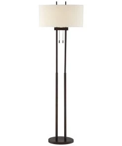 Lamp Plus Roscoe Bronze Twin Pole Modern Pull Chain Floor Lamp