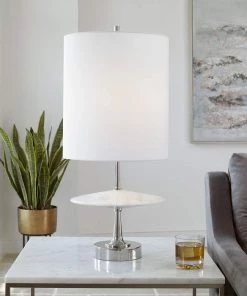 Uttermost Lamps Altitude White Marble And Polished Nickel Iron Table Lamp