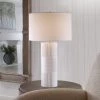 Uttermost Patchwork Satin White Ceramic Cylinder Table Lamp Lamps