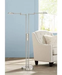 Lamp Plus Lamps Eliptik Satin Nickel LED Double Swing Arm Floor Lamp