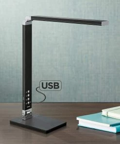 Modern Rugs And Decor Modern/ Geometric Rugs Jett Black Finish Modern LED Desk Lamp With USB Port And Night Light