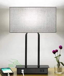 Modern Rugs And Decor Modern/ Geometric Rugs 3-Way Dimmable Touch Table Lamp W/ 2 USB Ports And AC Power Outlet Modern Bedside Nightstand Lamp