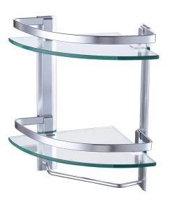 Modern Rugs And Decor Heavy Duty Wall Mounted Corner Shelves Aluminum Tempered Glass Storage With Towel Bar 2-Tiers Furniture