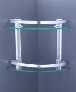 Modern Rugs And Decor Furniture Heavy Duty Wall Mounted Corner Shelves Aluminum Tempered Glass Storage 2-Tiers