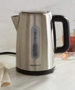 Amazon Basics Kitchen Stainless Steel Fast, Portable Electric Hot Water Kettle For Tea And Coffee, 1.7-Liter