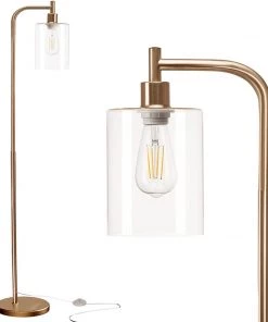 Addlon LED Floor Lamp Hanging Glass Lamp Shade And Modern Standing Industrial Lamp