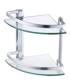 Modern Rugs And Decor Furniture Heavy Duty Wall Mounted Corner Shelves Aluminum Tempered Glass Storage 2-Tiers