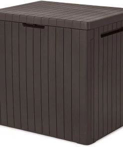 Keter 30 Gallon Resin Indoor/Outdoor Deck Box For Patio Furniture, Pool Accessories, And Toys Storage, Brown