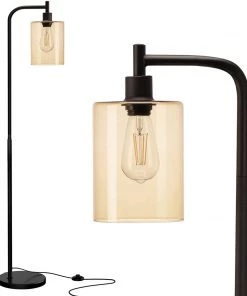 Addlon LED Floor Lamp Hanging Glass Lamp Shade And Modern Standing Industrial Lamp