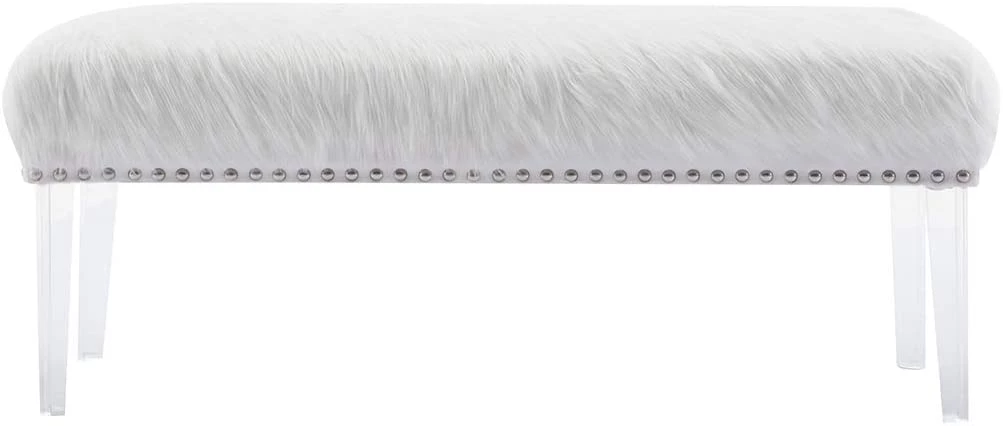 White Faux Fur Ottoman Bench Upholstered Bench For Bedroom/Entryway/Hallway/Living Room Bedding 4 White Faux Fur Ottoman Bench Upholstered Bench For Bedroom/Entryway/Hallway/Living Room Bedding