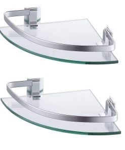 Modern Rugs And Decor Heavy Duty Wall Mounted Corner Shelves Aluminum Tempered Glass Storage Hanging 2-Tiers Furniture