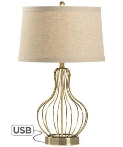 Wildwood Asher Antique Brass Metal Table Lamp With USB Port Lamps