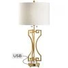 Wildwood Lamps Greek Key Gold Metal Table Lamp W/ USB Port