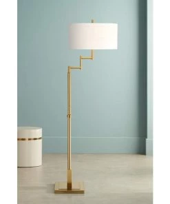 Lamp Plus Possini Euro Lyndon Warm Antique Gold Swing Arm Floor Lamp Lamps