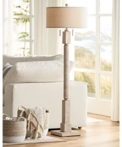 Lamp Plus Baluster Pickled Wood Finish Coastal Modern Wood Floor Lamp Modern/ Geometric Rugs