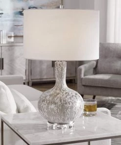 Uttermost Turbulence Distressed White Gray Glass Table Lamp