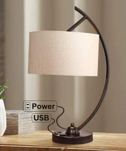 Modern Rugs And Decor Arched Black Finish Outlet And USB Desk Lamp
