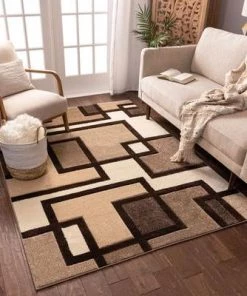 Well Woven Squares Cream Modern Soft Area Rug