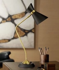 Modern Rugs And Decor Emery Vintage Bronze And Matte Black Desk Lamp