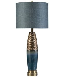 Modern Rugs And Decor Bedford Blue And Copper Finish Modern Steel And Ceramic Table Lamp