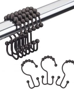 Modern Rugs And Decor Metal Double Glide Shower Hooks For Bathroom Rods Curtains, Set Of 12 Hooks