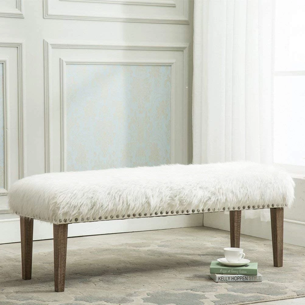 White Faux Fur Ottoman Bench Upholstered Bench For Bedroom/Entryway/Hallway/Living Room Bedding 8 White Faux Fur Ottoman Bench Upholstered Bench For Bedroom/Entryway/Hallway/Living Room Bedding