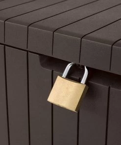 Keter 30 Gallon Resin Indoor/Outdoor Deck Box For Patio Furniture, Pool Accessories, And Toys Storage, Brown