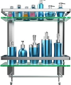 Modern Rugs And Decor Heavy Duty Wall Mounted Shelves Aluminum Tempered Glass Storage 1 Or 2 Tiers Furniture