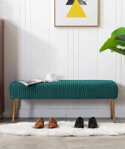 Duhome Quilt Velvet Bench Ottoman Comfortable Footrest Stool Table Bench Dining Bench Indoor Bench With Gold Metal Base For Entryway Dining Room Living Room Bedroom Atrovirens Bedding