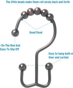 Modern Rugs And Decor Shower Curtain Hooks Rings, Rust-Resistant Metal Set Of 12 Hooks