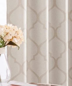 Modern Rugs And Decor Moroccan Tile Linen Textured Curtains Printed Curtain Panel Thermal Insulated Window Treatment 1 Panel 45 Inch Beige