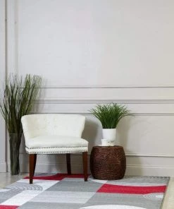 LW Modern Trendz Abstract Circle Grey Red Premium Soft Area Rug