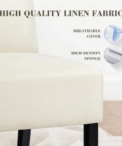 Giantex Bedding Fabric Accent Chair, Contemporary Leisure Side Chair W/Thick Sponge Cushion, Wood Legs, Weight Capacity 330 Lbs, Upholstered Armless Accent Chair For Living Room, Bedroom (1, Sapphire)