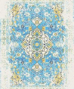 WRG Vintage Medallion Floral Ivory Blue Soft Area Rug