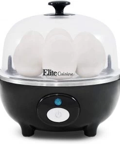 Elite Cuisine Kitchen Easy Electric Egg Poacher, Cooker W/ Auto-Shut Off, Buzzer, 7 Egg Capacity