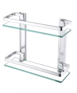 Modern Rugs And Decor Heavy Duty Rectangular Wall Mounted Corner Shelves Aluminum Tempered Glass Storage 2-Tiers