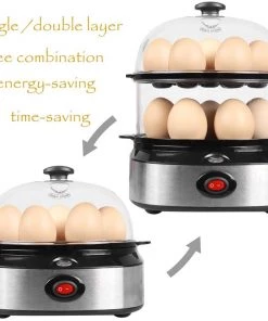 Pow Cub Kitchen 2 In 1 Electric Rapid Stainless 14 Egg Cooker/Steamer Auto Shut Off