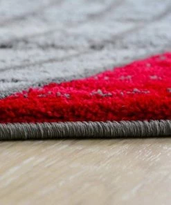 LW Modern Trendz Abstract Circle Grey Red Premium Soft Area Rug