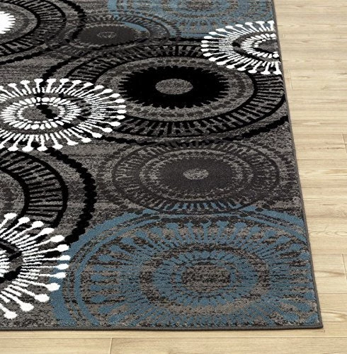 WRG Contemporary Circles Gray/Grey Blue White Black Area Rug 3 WRG Contemporary Circles Gray/Grey Blue White Black Area Rug