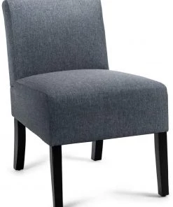 Giantex Bedding Fabric Accent Chair, Contemporary Leisure Side Chair W/Thick Sponge Cushion, Wood Legs, Weight Capacity 330 Lbs, Upholstered Armless Accent Chair For Living Room, Bedroom (1, Sapphire)