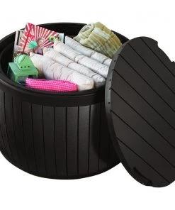 COL Brown Natural Wood Style Round Outdoor Storage Table/Ottoman - 37 Gallon