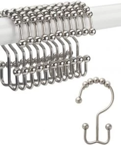 Modern Rugs And Decor Shower Curtain Hooks Rings, Rust-Resistant Metal Set Of 12 Hooks