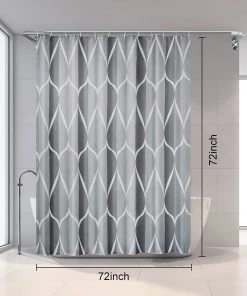 Modern Rugs And Decor Shower Curtain Polyester Fabric Machine Washable With 12 Hooks 72x72 Inch (Grey)