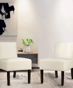 Giantex Bedding Fabric Accent Chair, Contemporary Leisure Side Chair W/Thick Sponge Cushion, Wood Legs, Weight Capacity 330 Lbs, Upholstered Armless Accent Chair For Living Room, Bedroom (1, Sapphire)